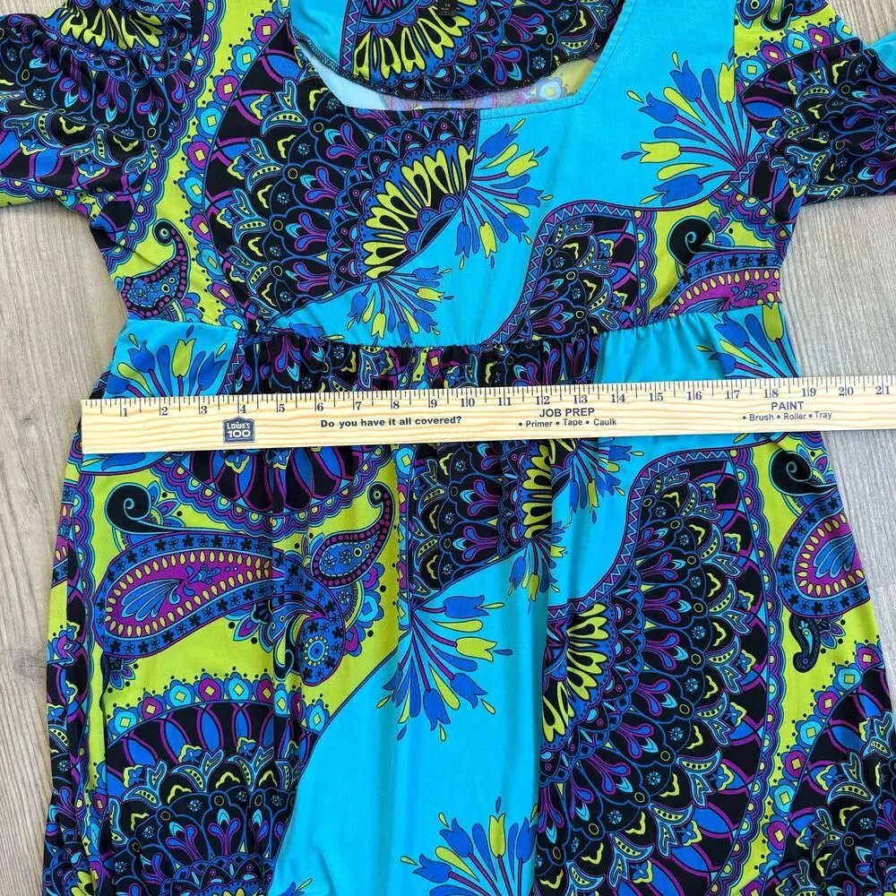 Ronni Nicole Retro Midi Dress Women’s Plus Size 14 Paisley Slinky Boho Babydoll